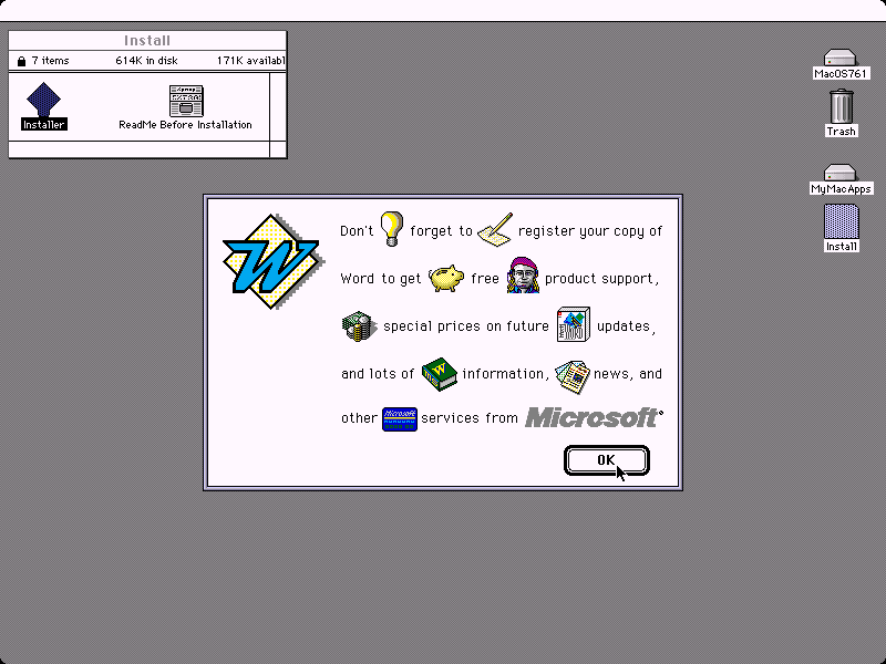 Microsoft Word for Mac 5.1 Registration Screen (1992)